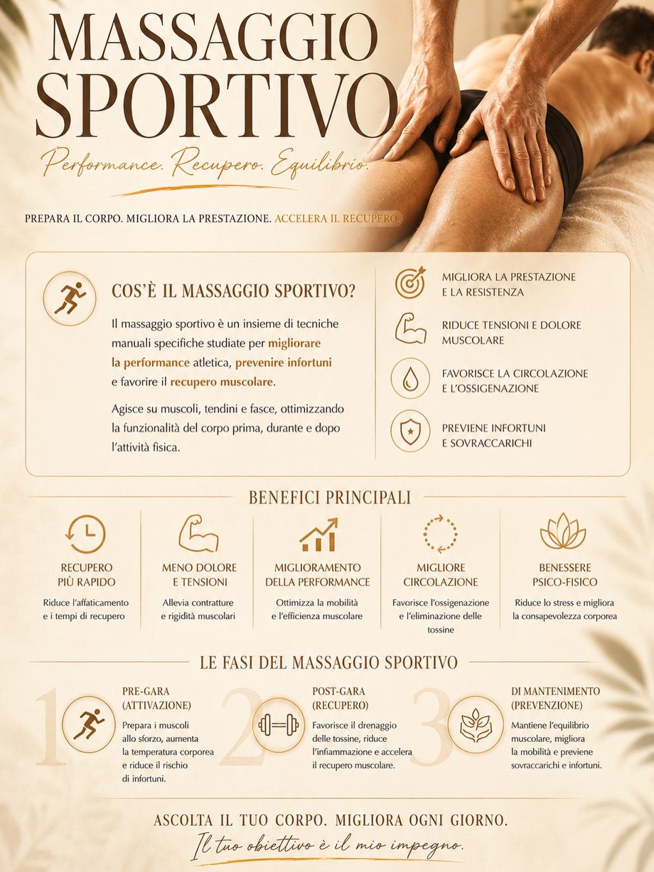 La locandina sul massaggio sportivo pubblicata da Genny: cos'è, i benefici e le tre fasi